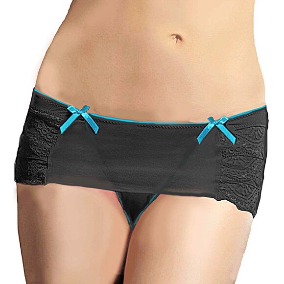 Plus Size Layered Thong Womens 1x 2x Black Skirted Panty Underwear - Picture 1 of 6
